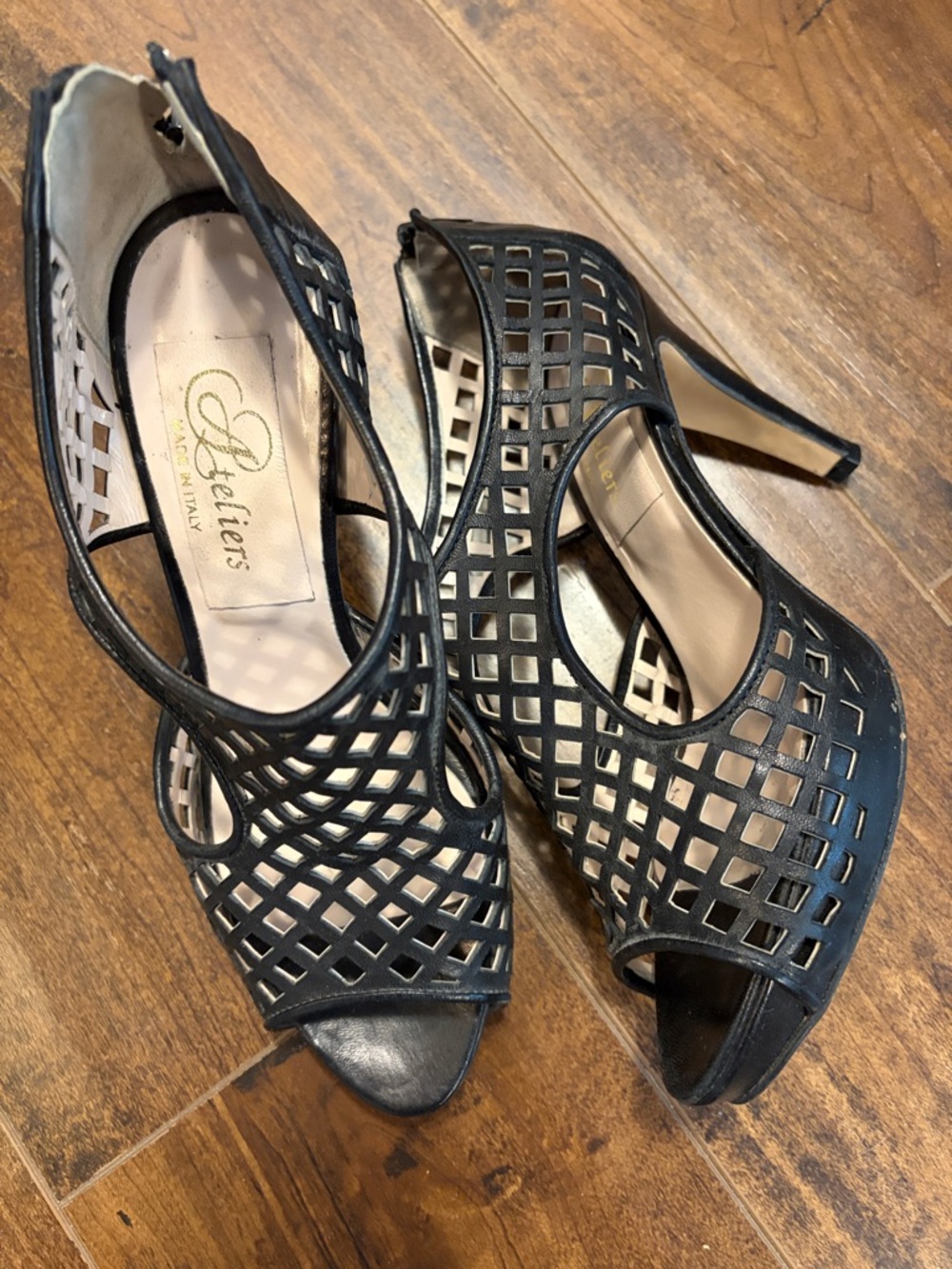 Black Cutout Peep-Toe Platform Stiletto Heels - Women